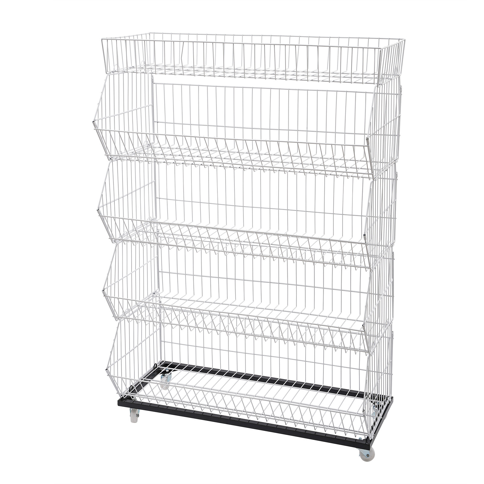5 Tier Wire Grid Retail Display Shelf Merchandise Display Rack Stand w/4 Pulleys