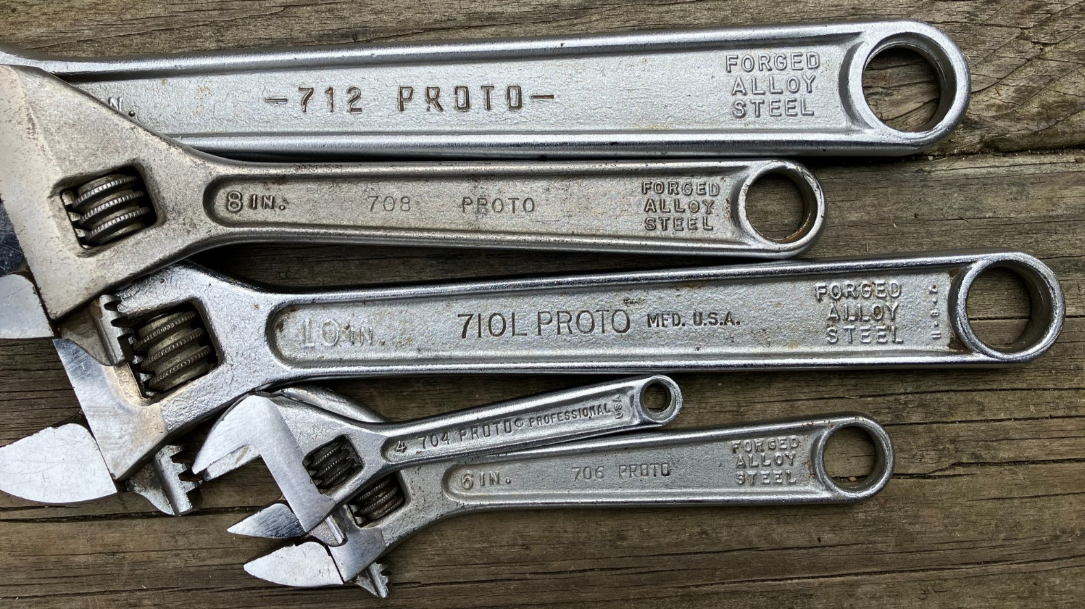 5 Clean Proto Adjustable Wrenches 12-10-8-6 & 4"