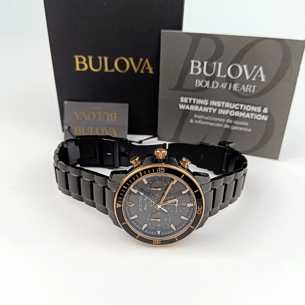 Men's Bulova Marine Star 98B302 Black Dial Stainless Chronograph Quartz Watch