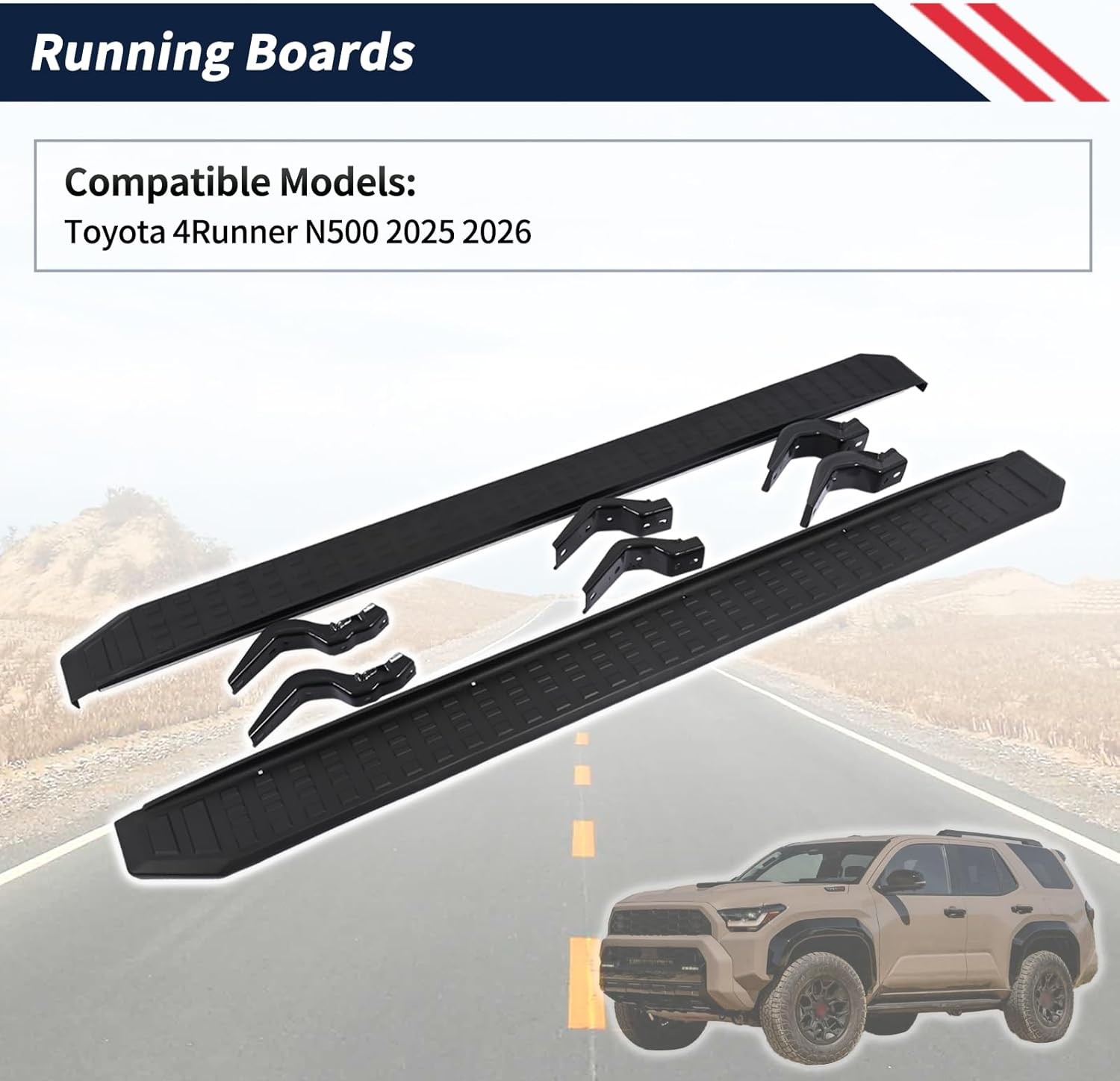 6" Running Boards Side Steps Nerf Bars Fits for Toyota 4Runner N500 2025 2026 Ac