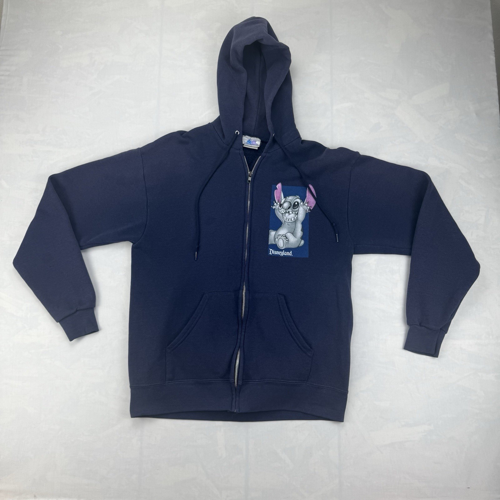 Y2K Disneyland Stitch Zip Hoodie Navy Blue Full Zip Disney Resort