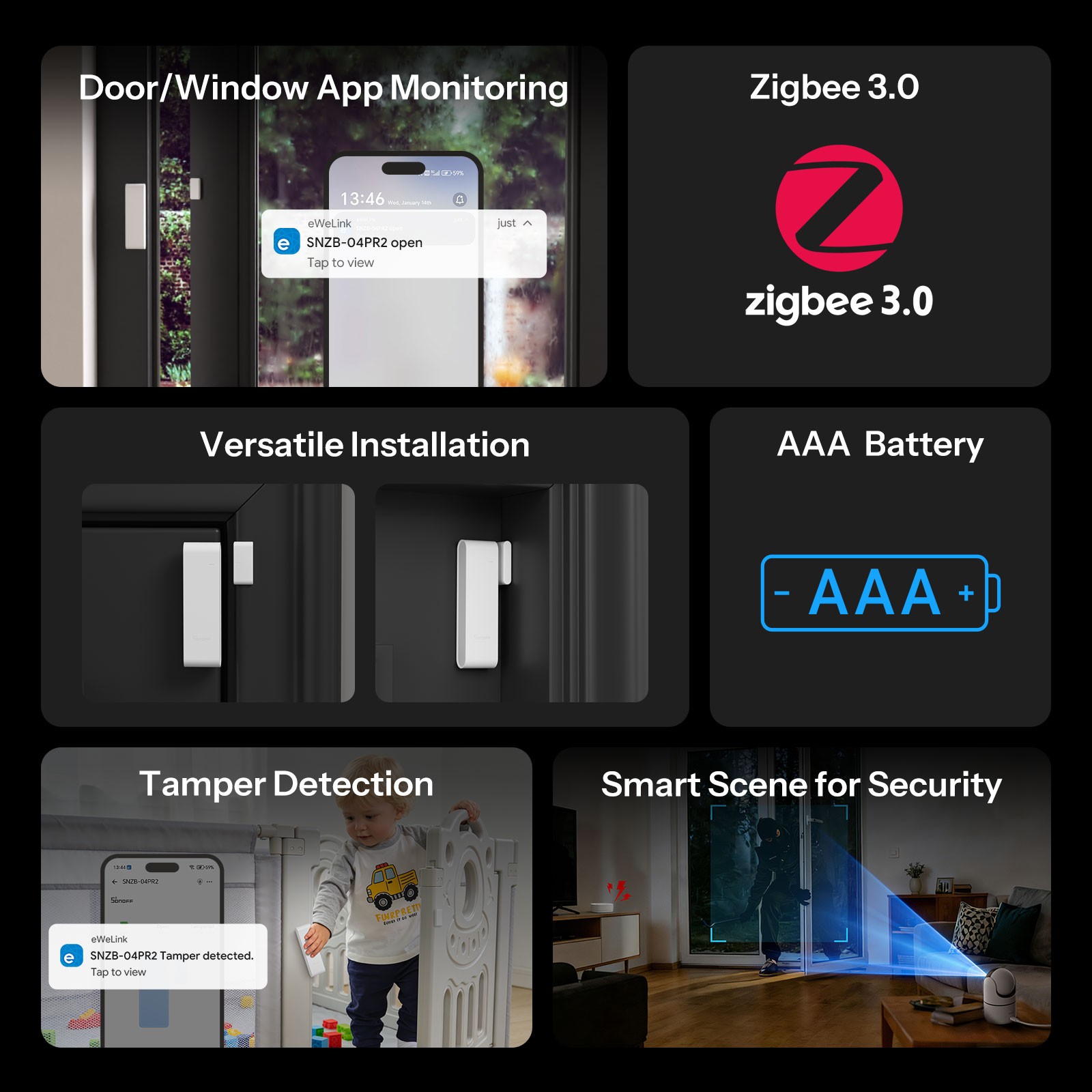 4PCS SONOFF Zigbee Wireless Door Window Sensor, Door Contact,Smart Home Security