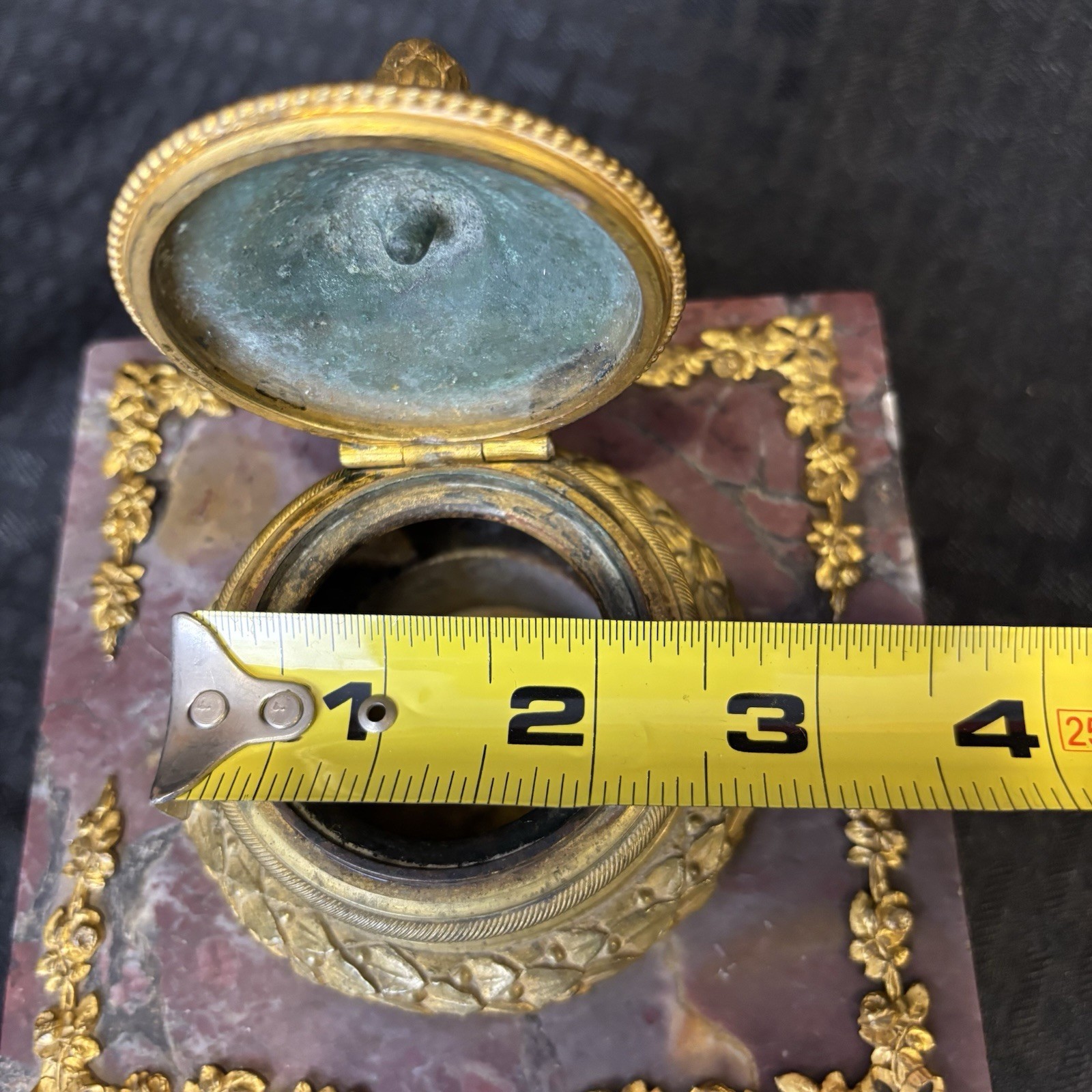 Antique French Rouge Marble Gilt Bronze Inkwell Empire Style