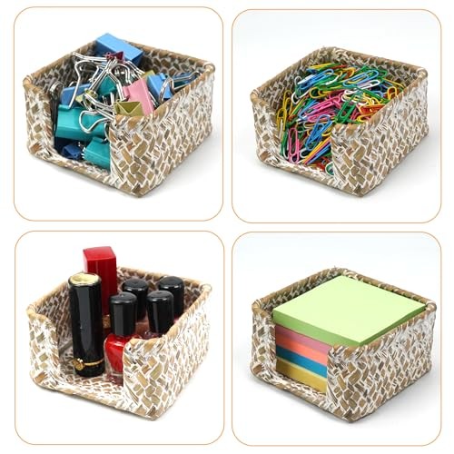 Sticky Note Holder Seagrass Post It Note Dispenser Woven 3 x 3 Inch Whitewash