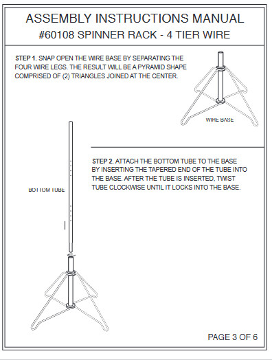 Wire Spinner Rack 4 Tier 24 Peg Rotating Chrome Floor Stand Capacity 50 lb 63 ½"