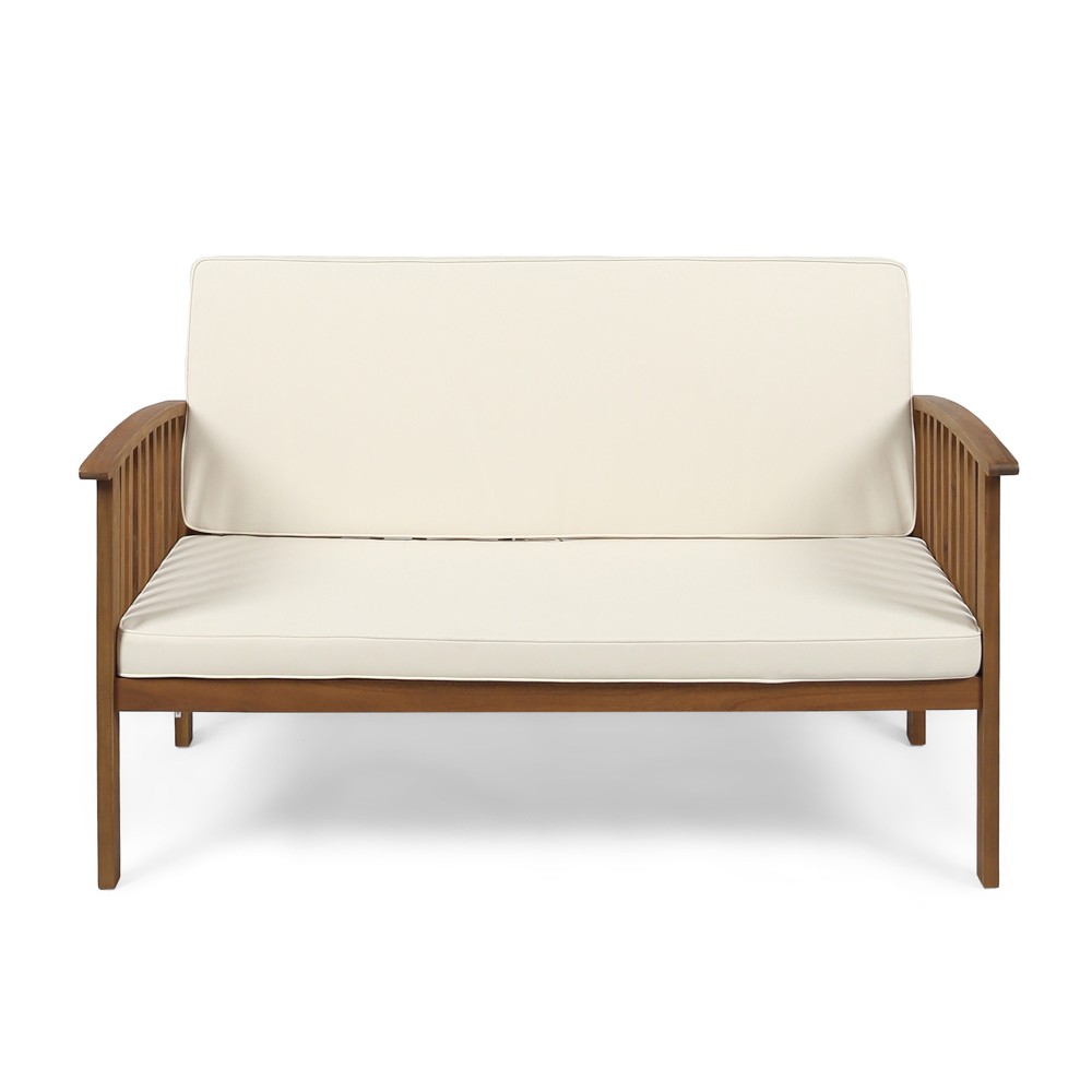 Outdoor Waterproof Loveseat with Acacia Wood Frame in Cream
