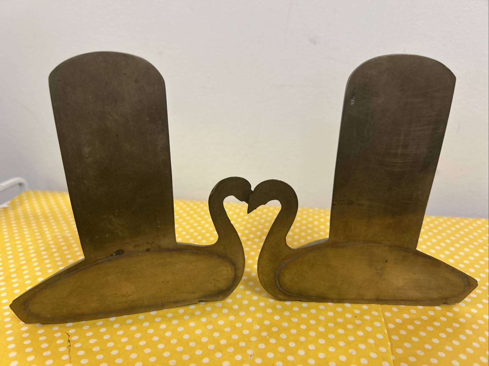 Pair Of Vintage Brass Swan Bookends Chinese Dragon Lotus Flower Carvings Heavy