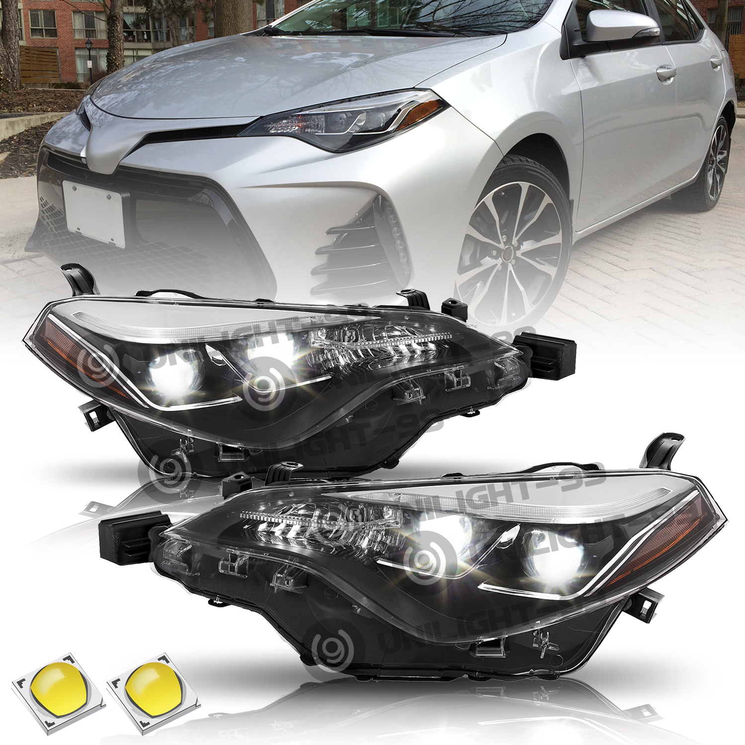 Fit 2017 2018 2019 Toyota Corolla SE XLE XSE Sedan 4Dr Headlights Pair W/Bulbs