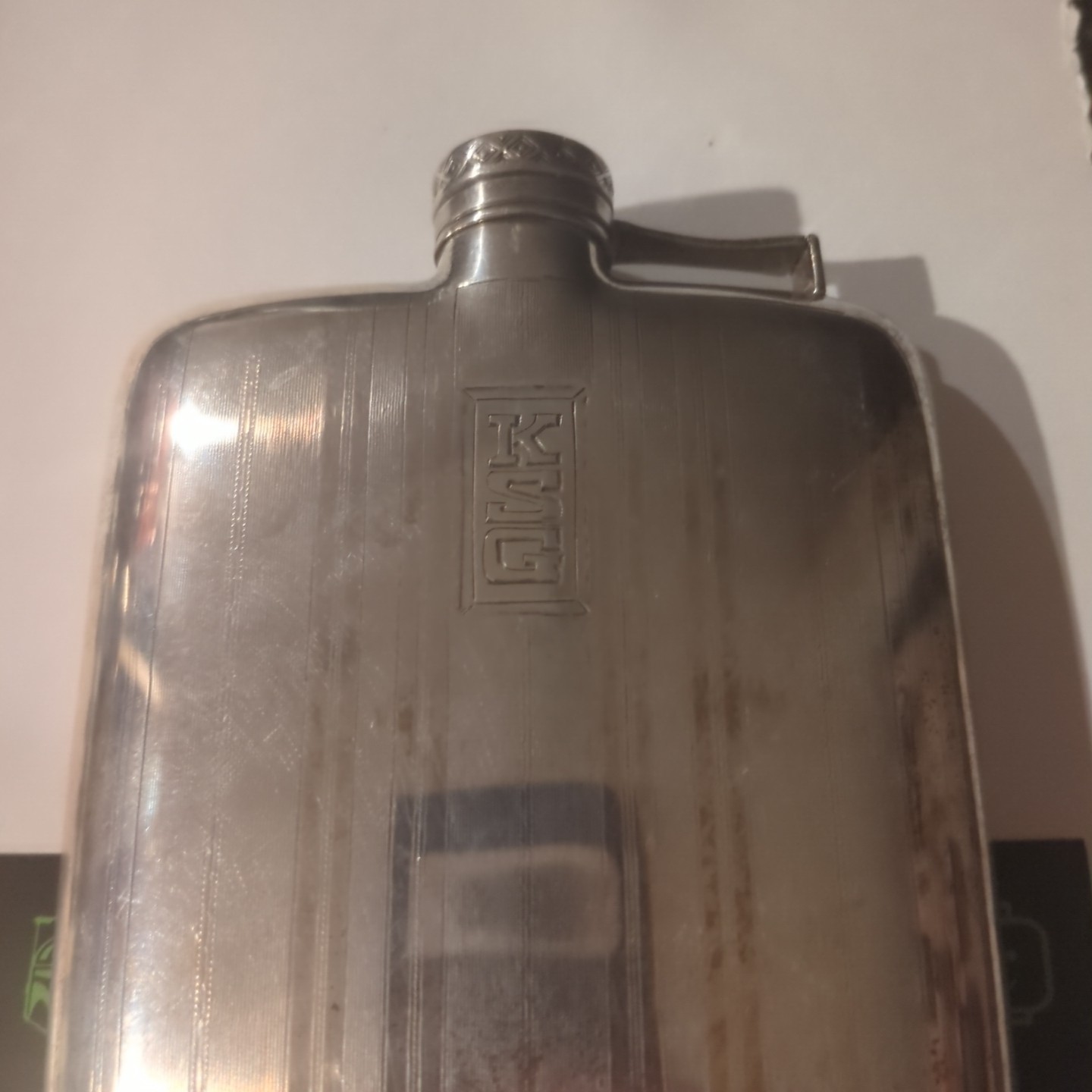 VTG Wallace STERLING SILVER 8oz Flask. Monogrammed "KSG" Unique Piece 195 grams