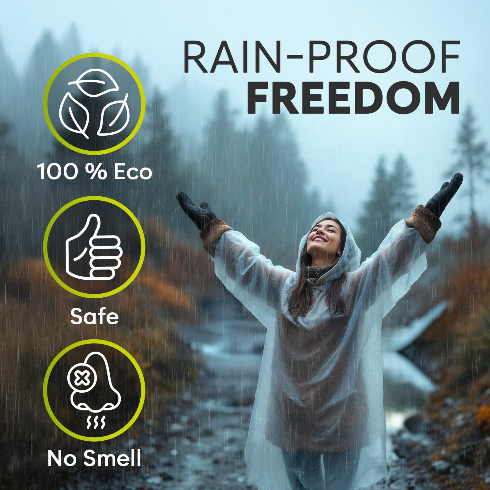 Disposable Clear Rain Poncho with Hood, Compact, Emergency Use, Pack of 4