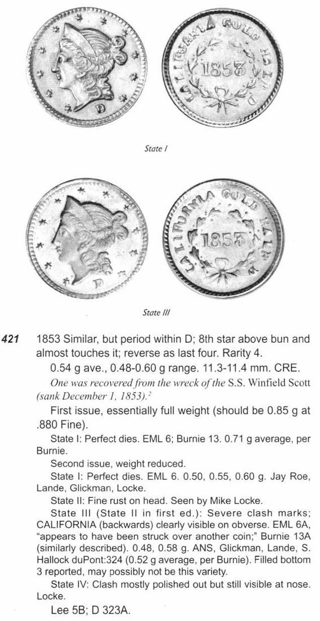 1853 G50C CALI"P"ORNIA FRACTIONAL GOLD, BG-421, AU55 PCGS - GOLD RUSH!