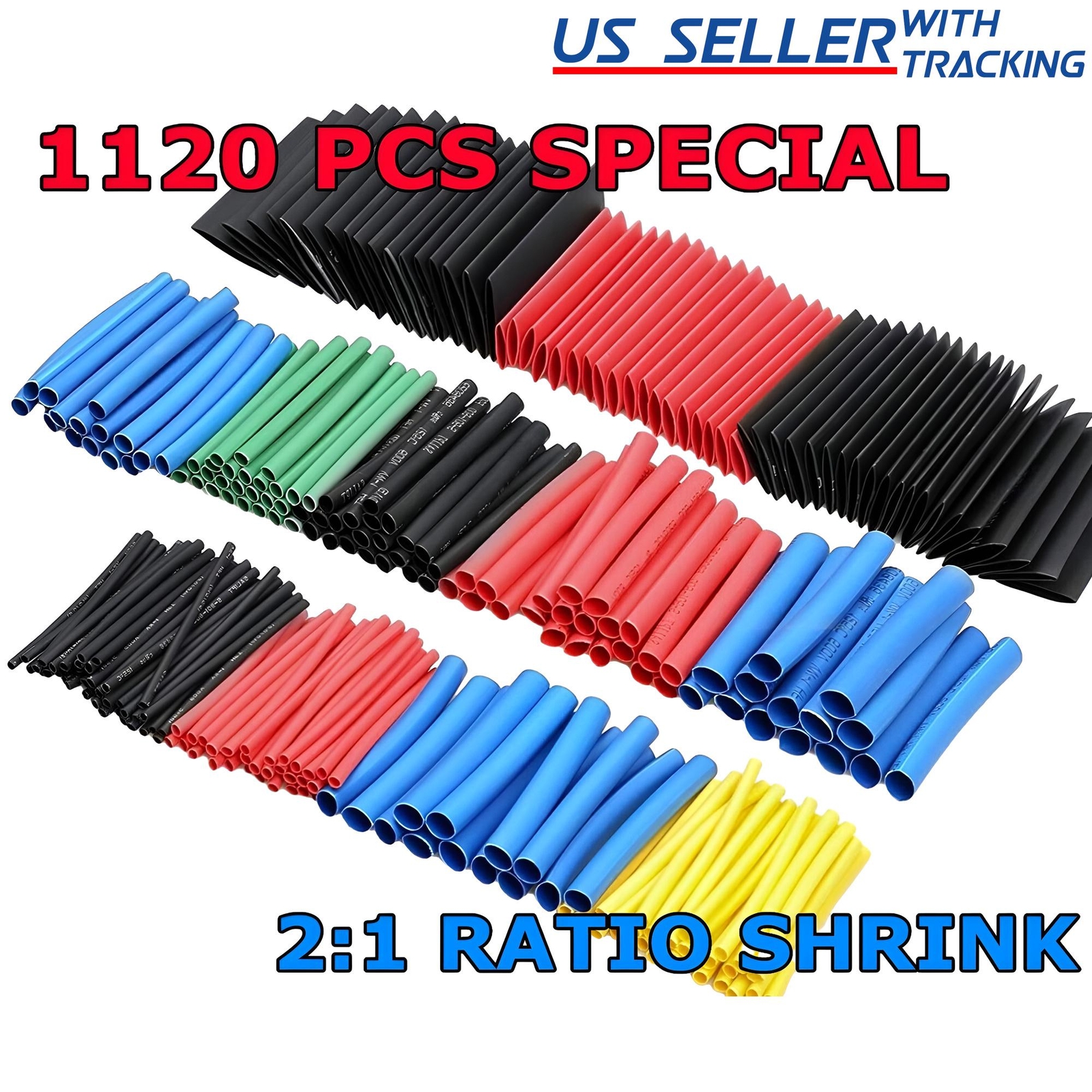 1120 Pcs HEAT SHRINK Tubing Sleeve 2:1 Shrinkable Tube Wire Cable Assortment Kit