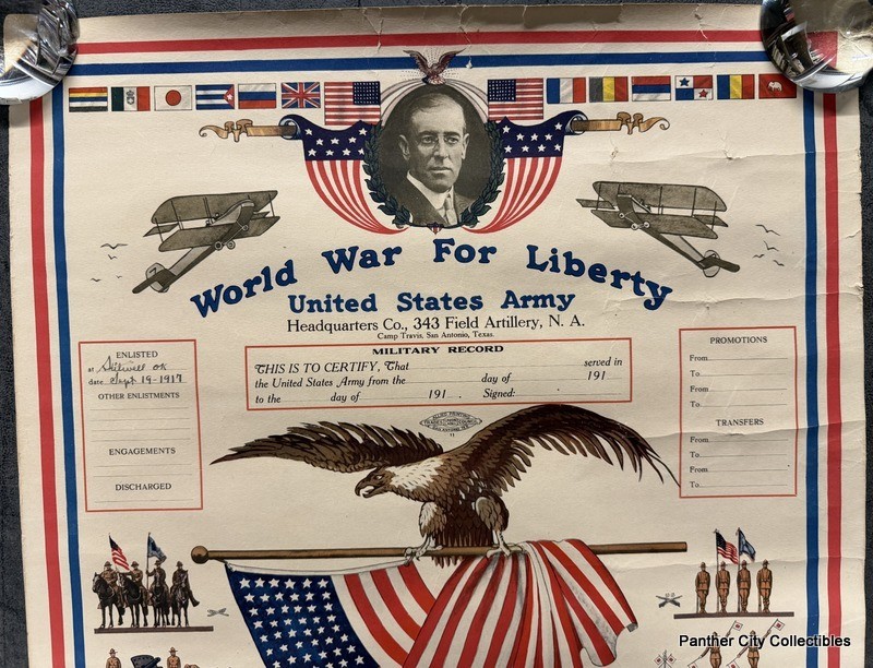 Original WWI Camp Travis San Antonio Texas Army Roster Poster Field Artillery