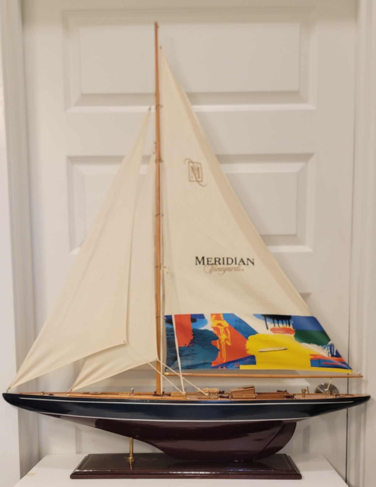 Vintage Meridian Vineyards Wine Store Display Wooden Sailboat Chardonnay LARGE
