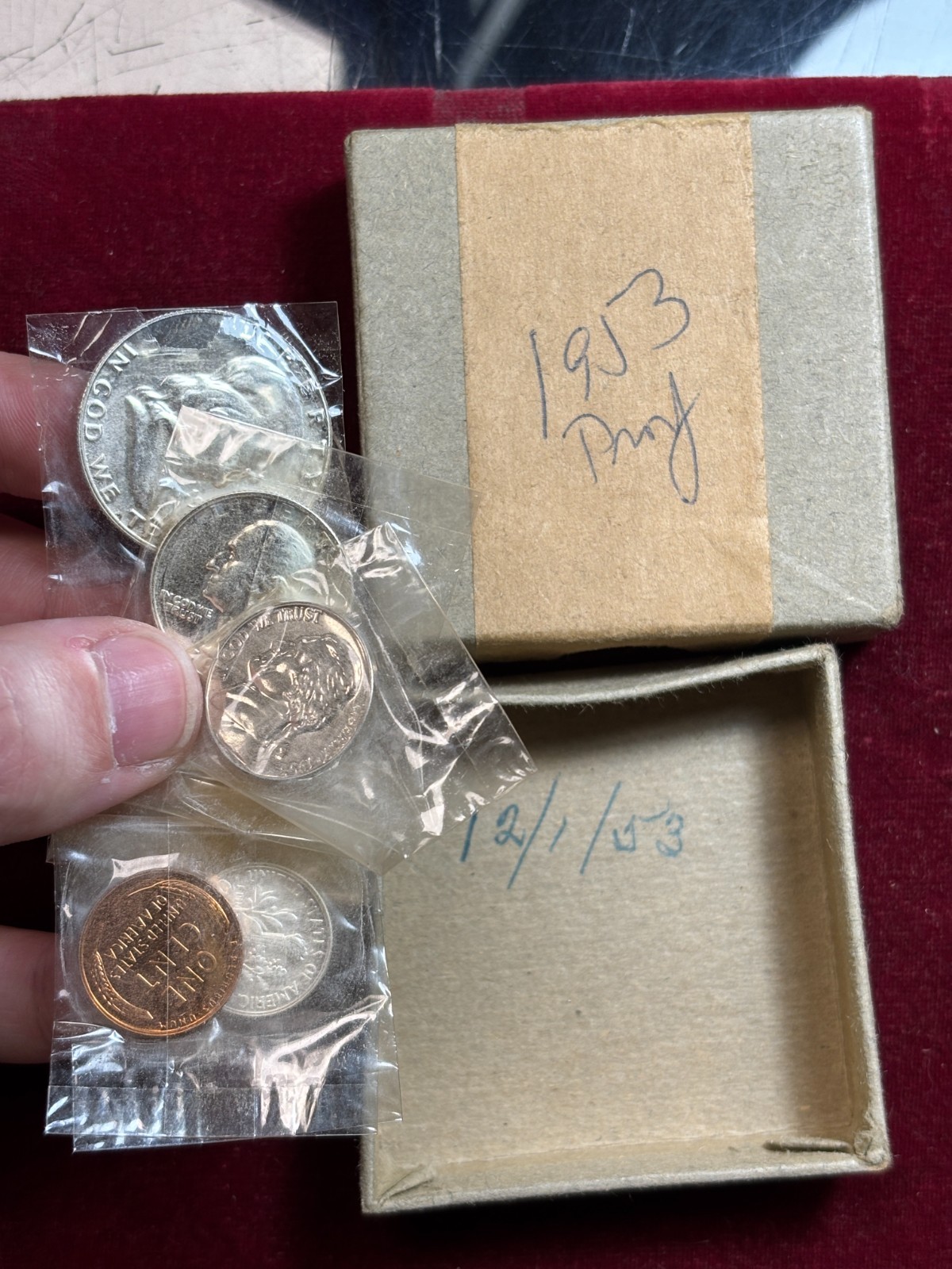 1953 SILVER PROOF SET ✪ ORIGINAL BOX & CELLOPHANE ✪ 5 COIN 1 5 10 25 50◢TRUSTED◣