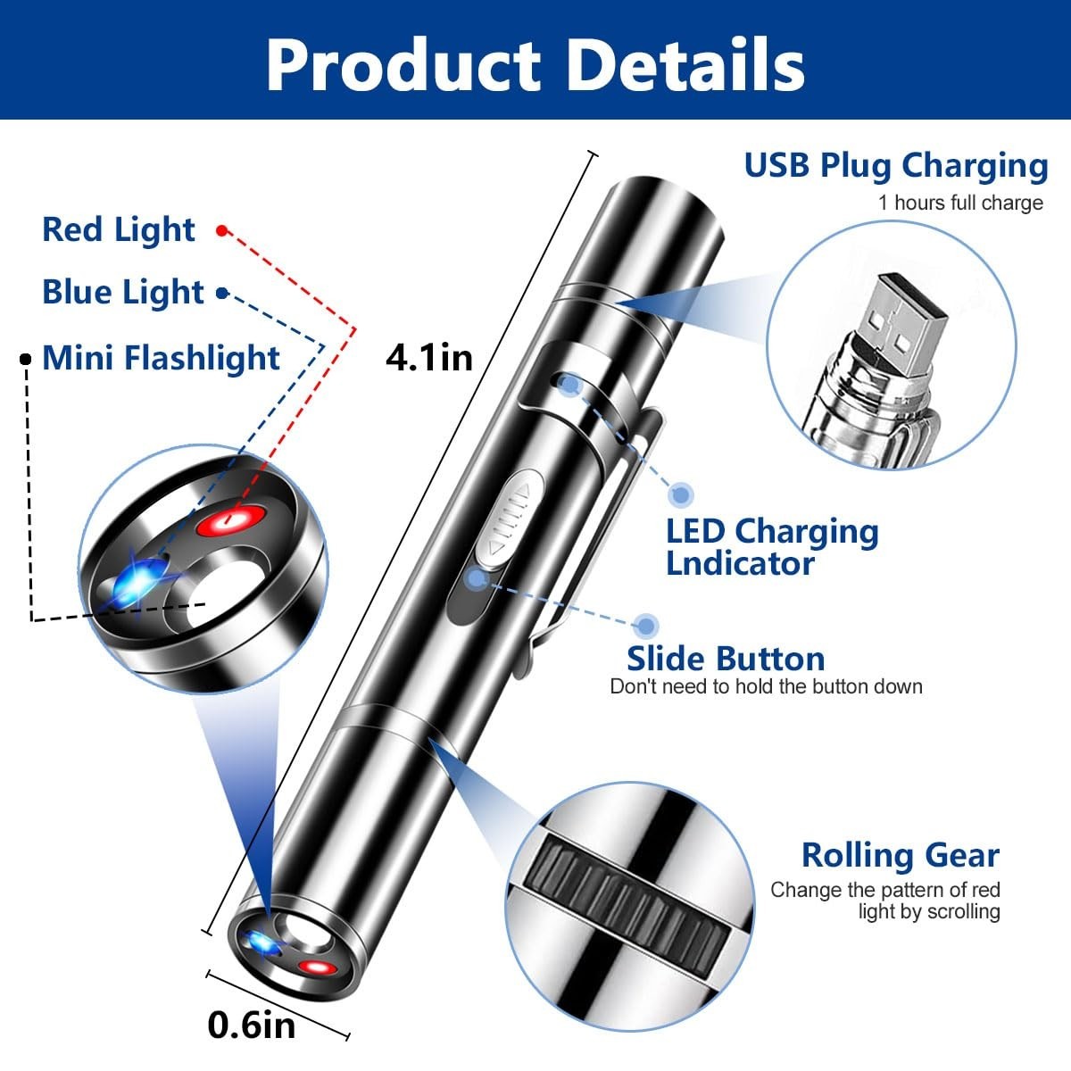 Portable USB-C Rechargeable Cat Laser Pointer, 3 Light Modes & 5 Patterns