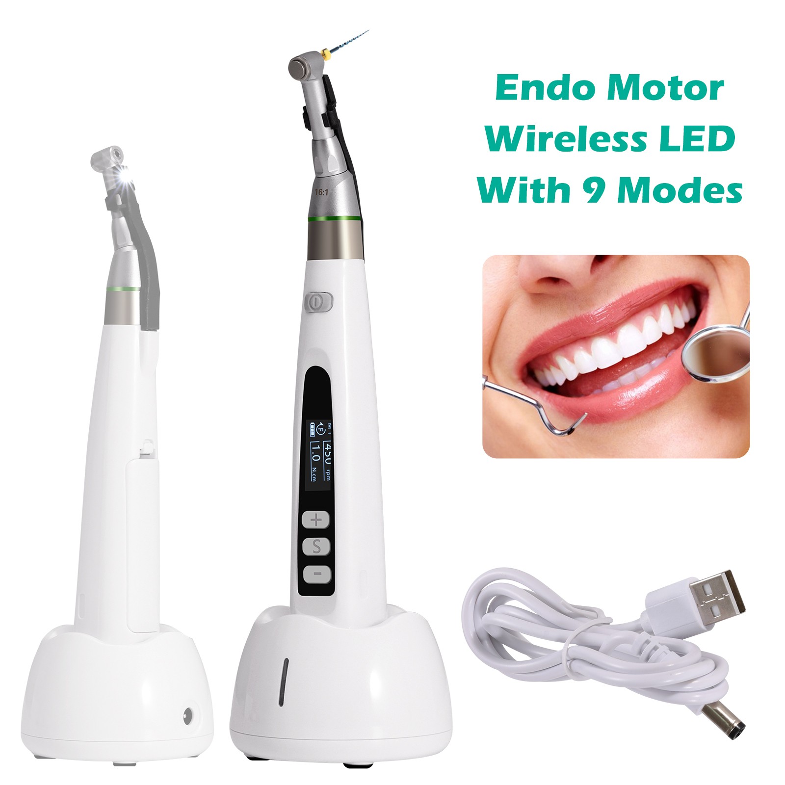 Dental Wireless 16:1 Mini Endo Motor LED Handpiece / Root Canal Apex Locator New