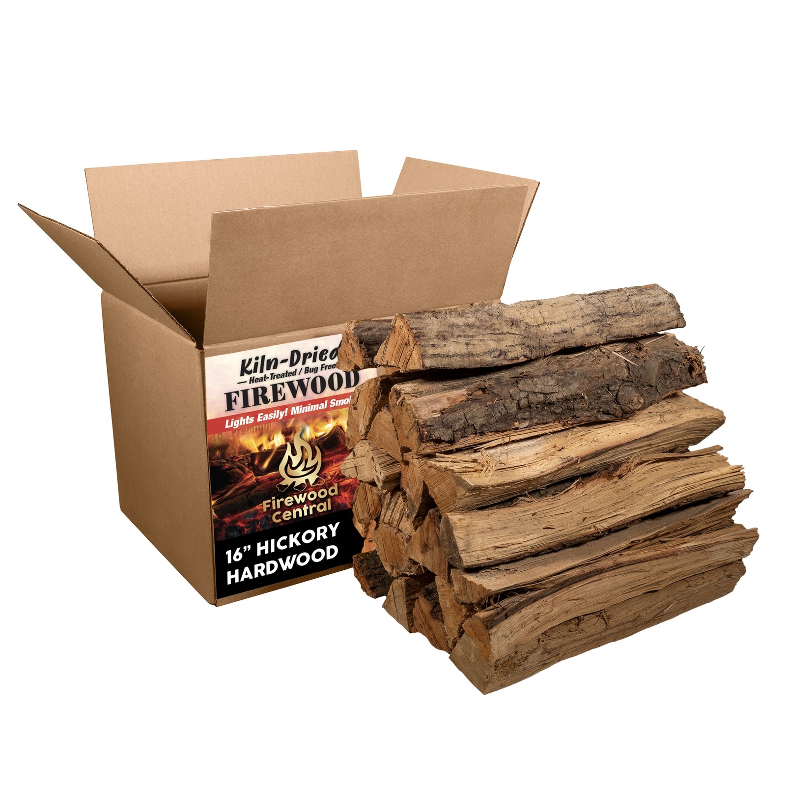 Firewood Central Kiln-Dried PA Hickory 16" Splits (38lb) Hearty Smoking, Pizza