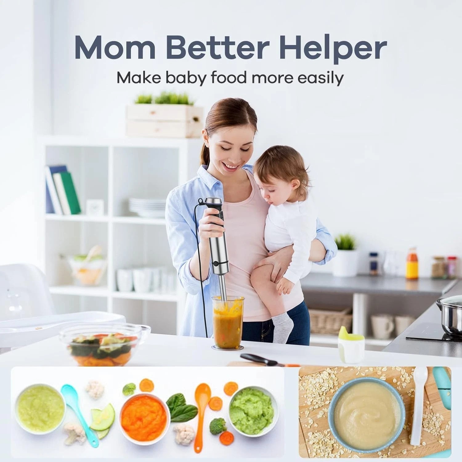 8-in-1 Immersion Blender with 1000W Motor & 16 Speed Modes for Effortless Ble...