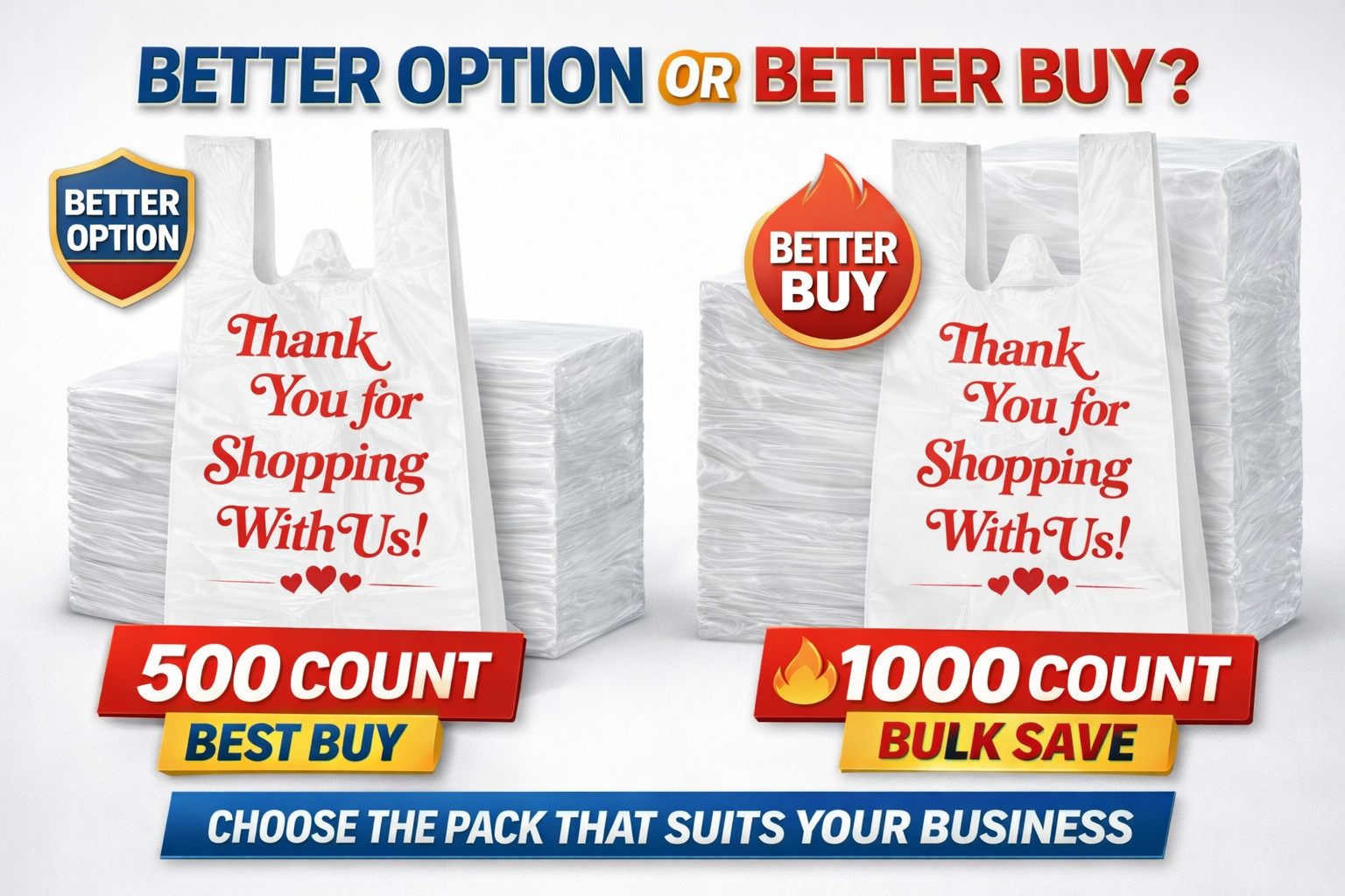 Thank You Plastic Bags Bulk 100 300 500 1000 Count | Strong Durable T-Shirt Bags