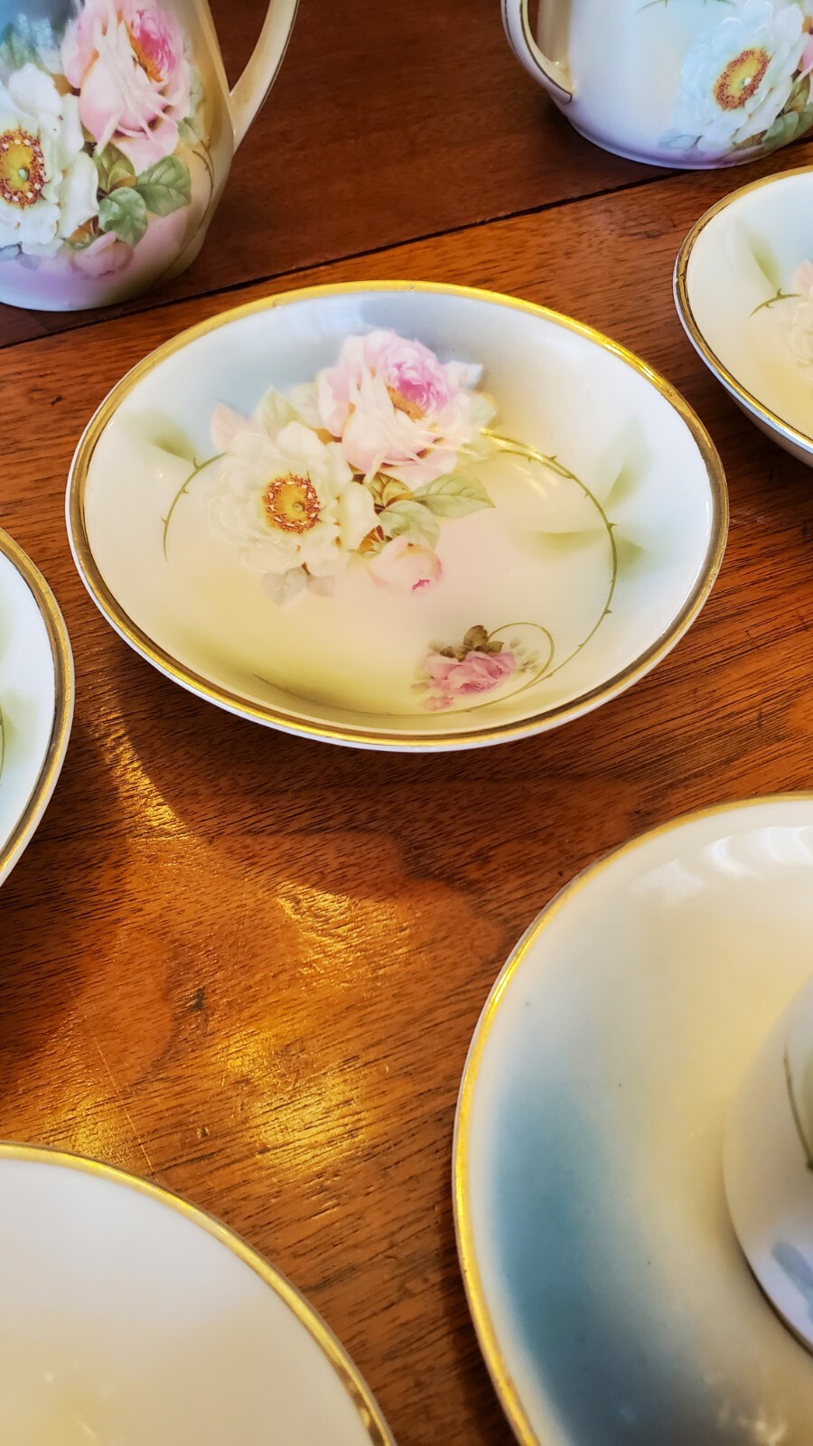 Antique Chocolate Set, Germany, Hand Painted W/Roses, Massive 34 Piece Set!