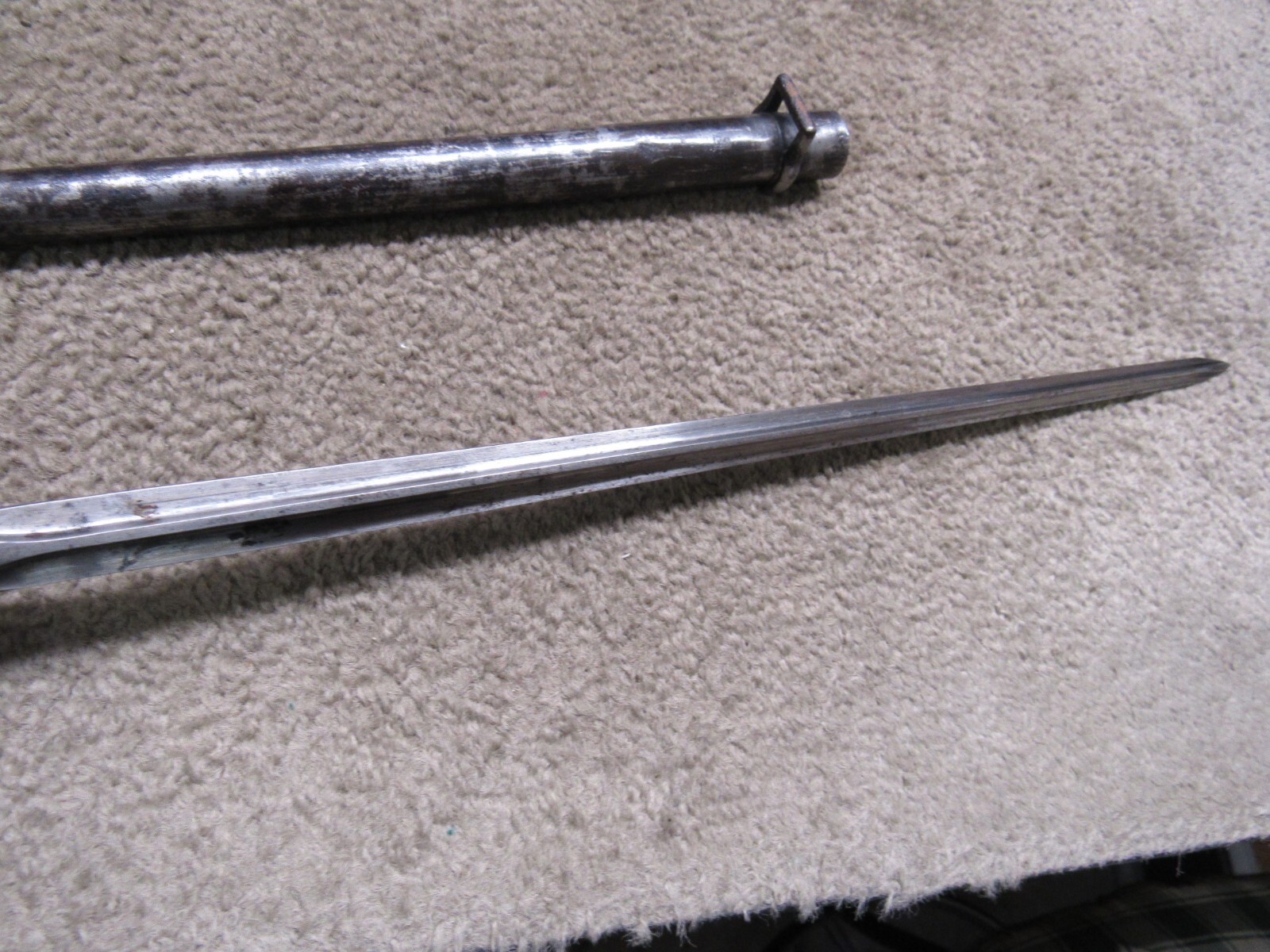 French M1886 Lebel Bayonet & Scabbard Shortened For WW1 Brass Grips