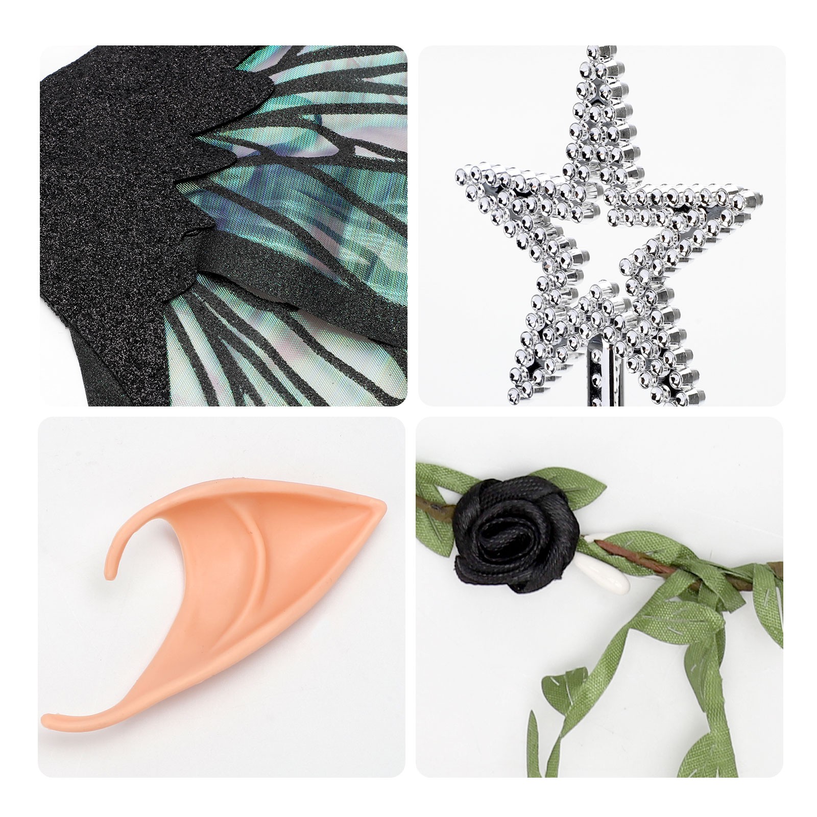 Adult Butterfly Fairy Wings Set Cosplay Costume W/ Wand & Elf Ears for Halloween