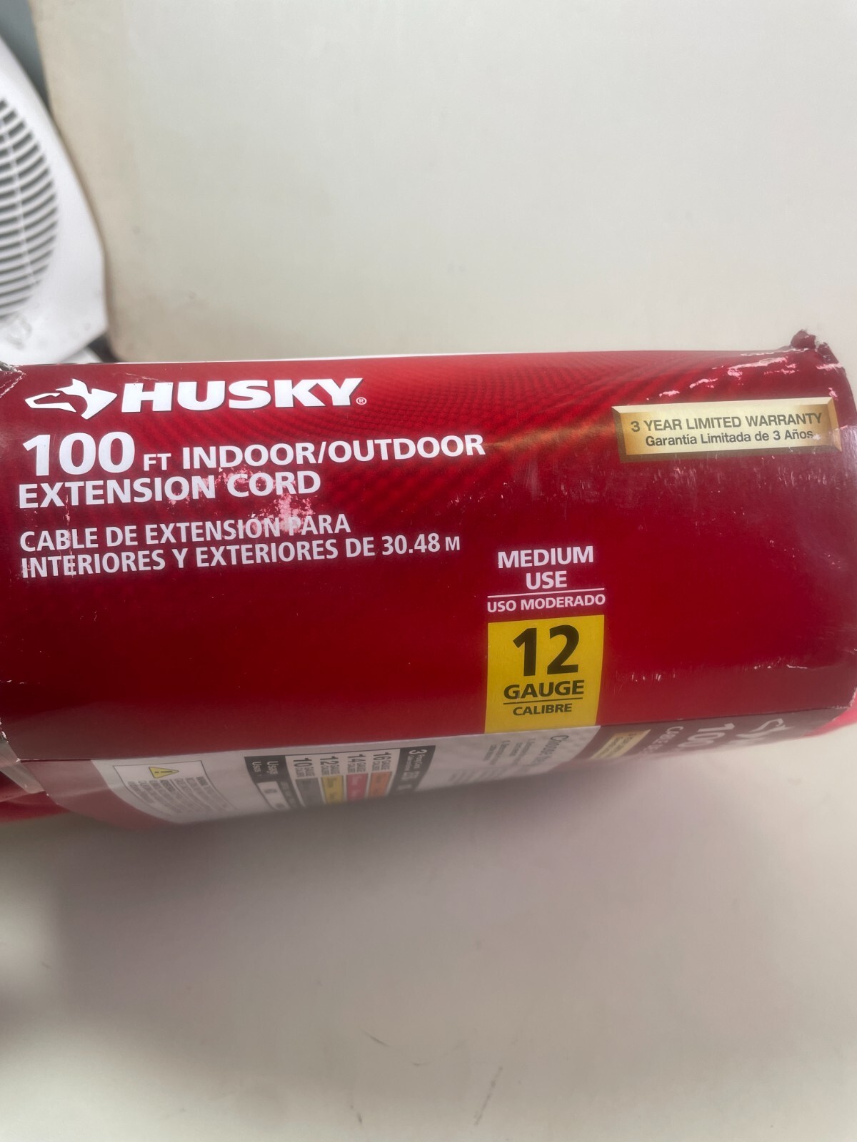 Husky 100ft 12/3 Extension Cord Indoor Outdoor Extension Cable 528 927 Red Black