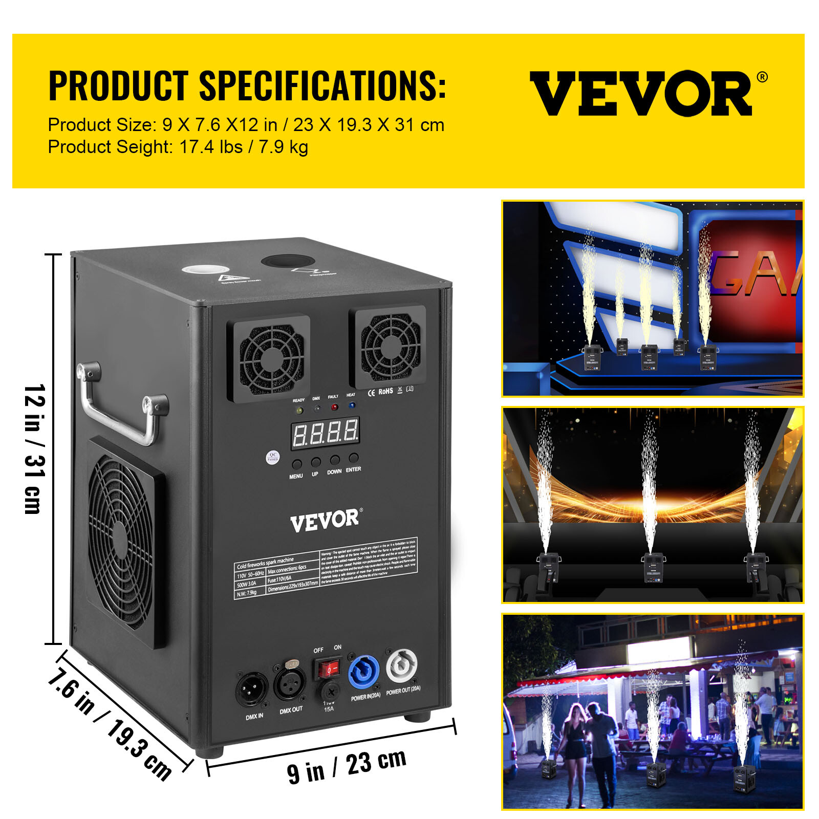 VEVOR Large Cold Spark Firework Machine 700W DMX Stage 6.6-9.8ft DJ Event Party