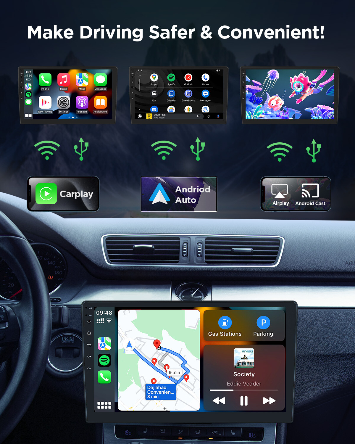 OBD2+In Dash Universal Double 2DIN 10.1" Car GPS Android 13 Stereo Radio CarPlay