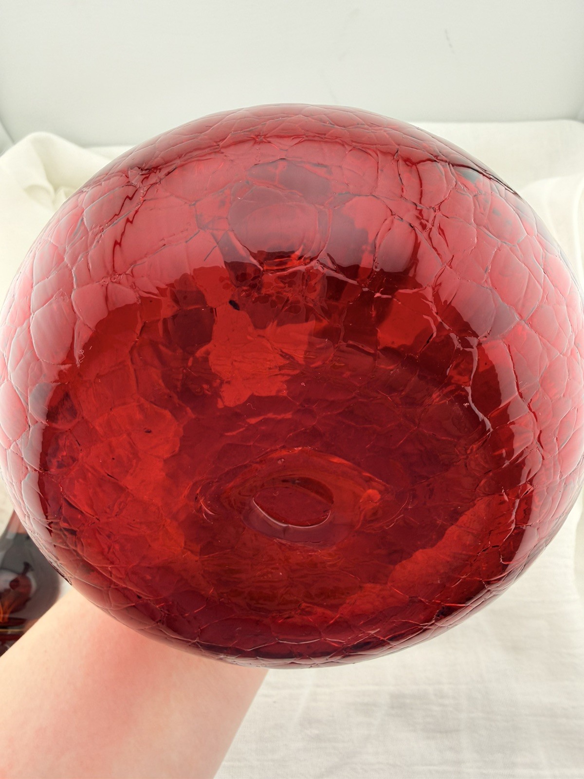 Vintage Blenko Red Glass Decanter Hand Blown Mid Century Modern Art Glass Ruby
