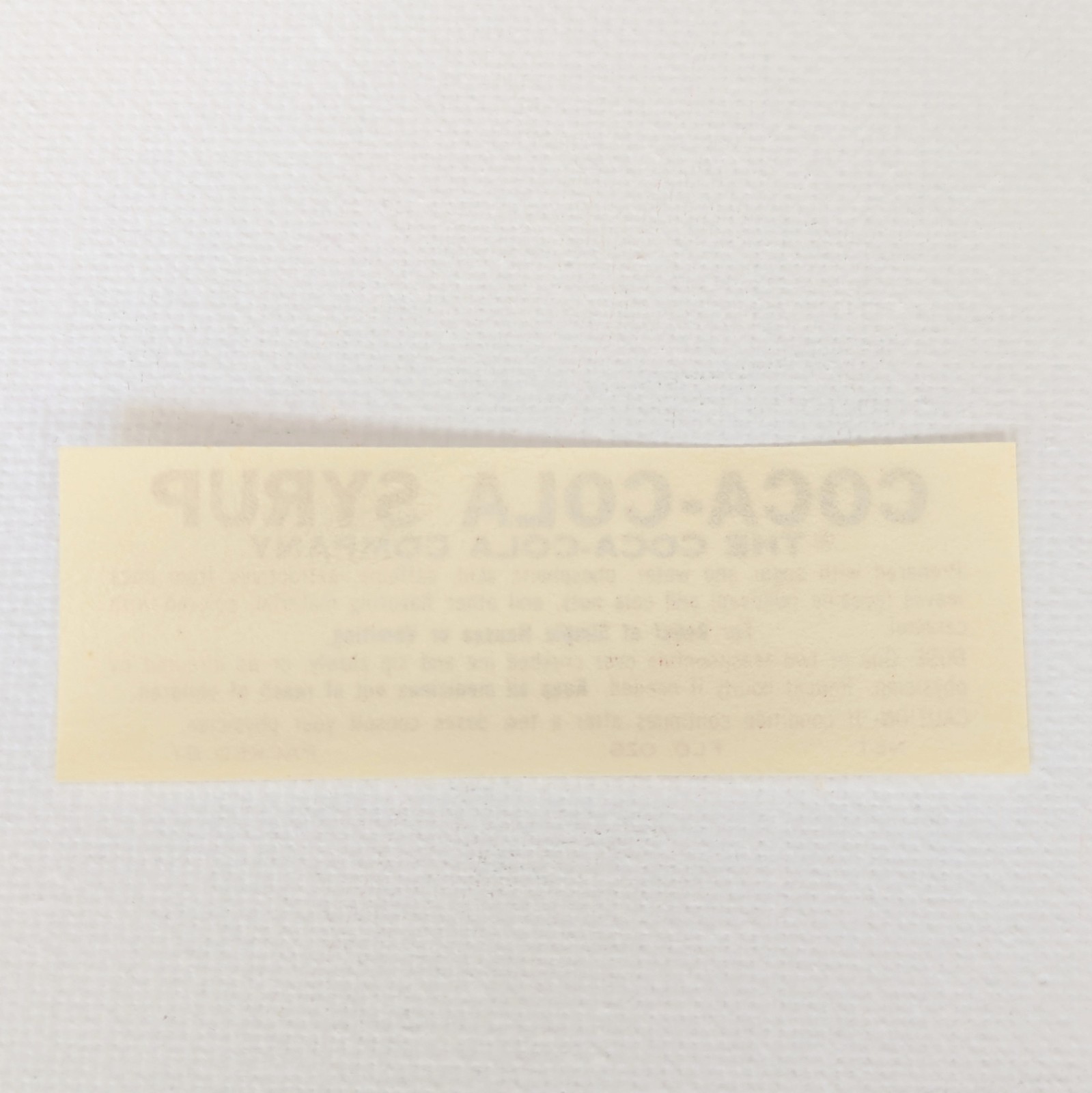 Coca-Cola Syrup Pharmacy Label "cocaine removed" 1950-60's UNUSED Gummed Back