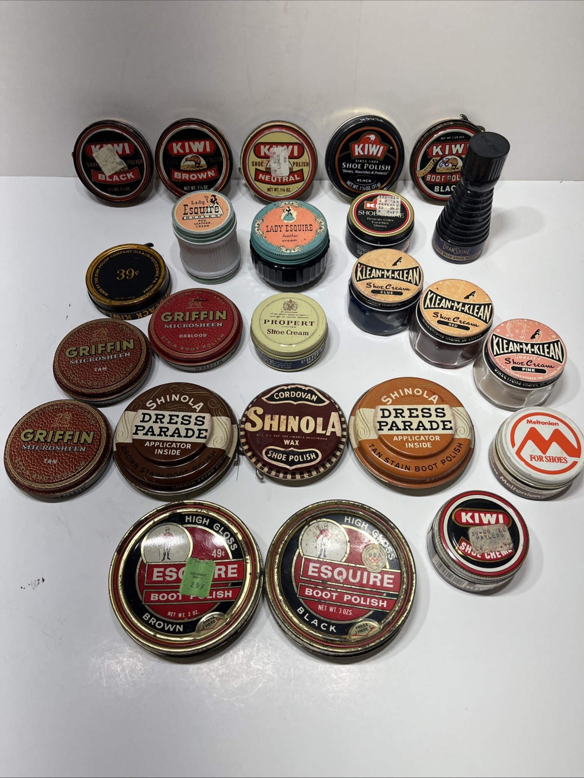 Vintage Lot of 24 Shoe Shine/Polishes/Leather Dye/Cream Shinola Esquire