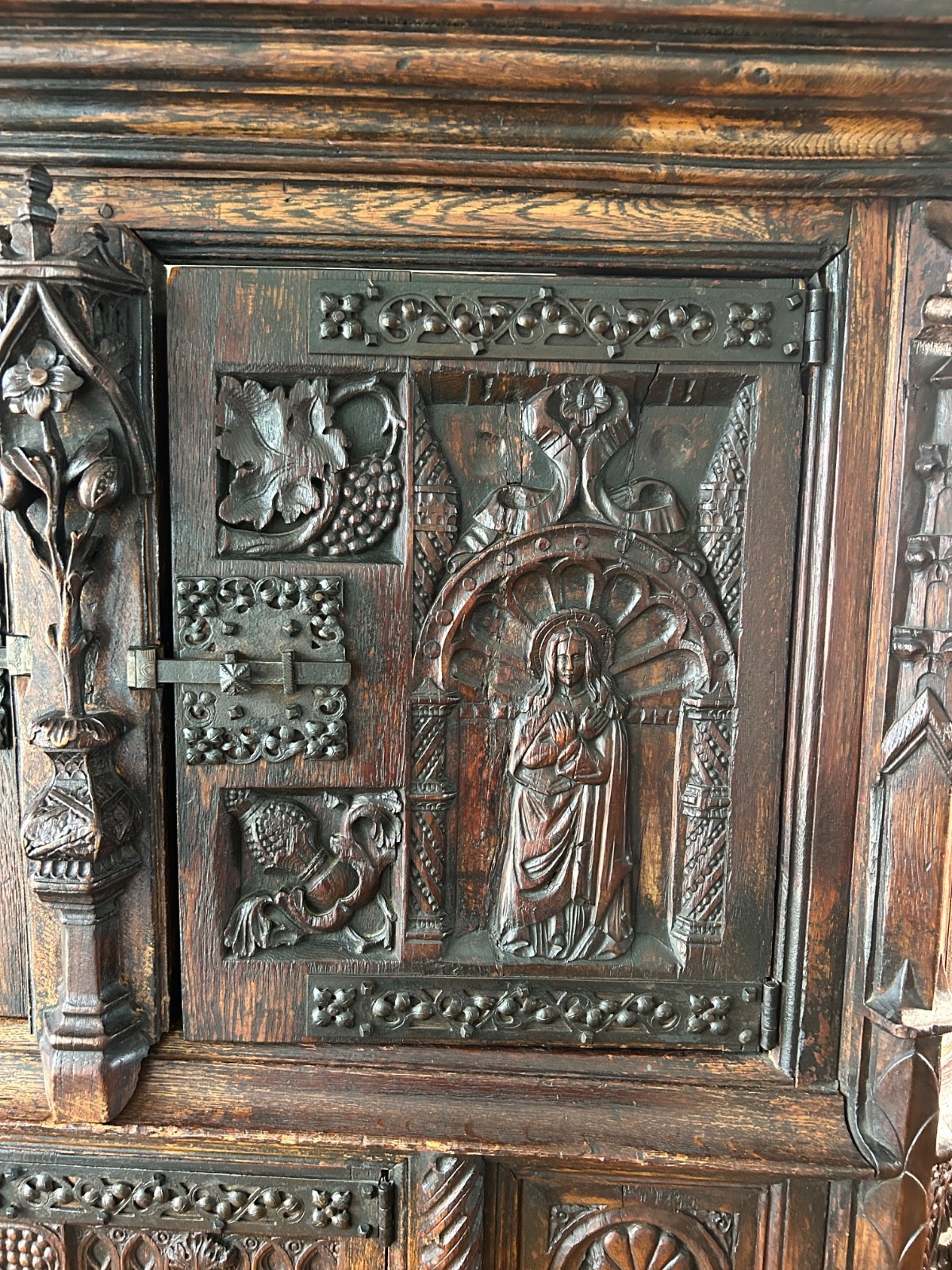 19th Century oak gothic revival cabinet