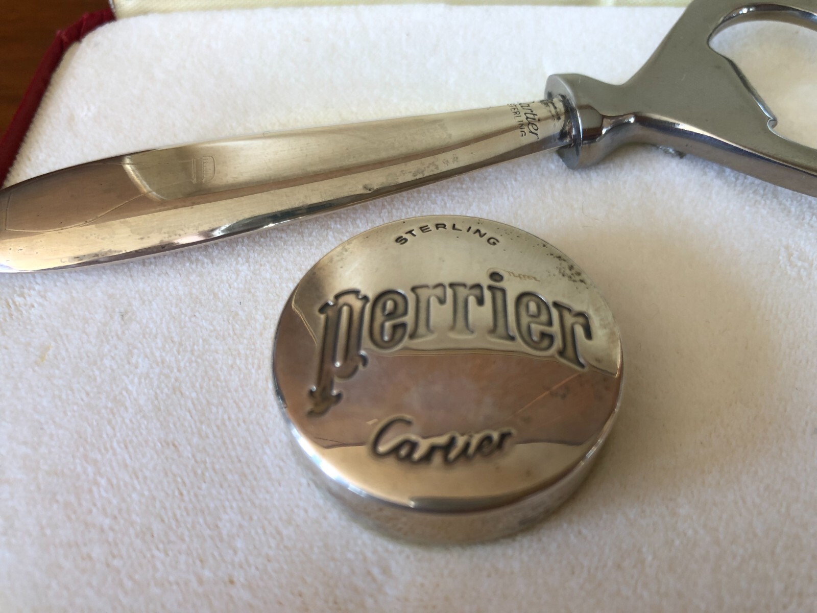 CARTIER Sterling Perrier Bottle Opener w/ 2 Caps in original box