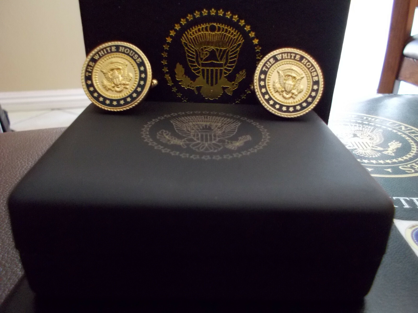 Presidential White House 24k Gold Plated Blue Cobalt Cufflinks