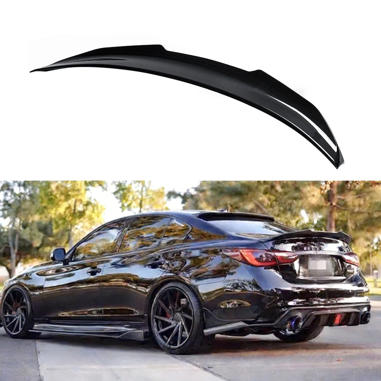 M4 Type Carbon Fiber Style Trunk Spoiler Wing For 2014 2015-2024 Infiniti Q50