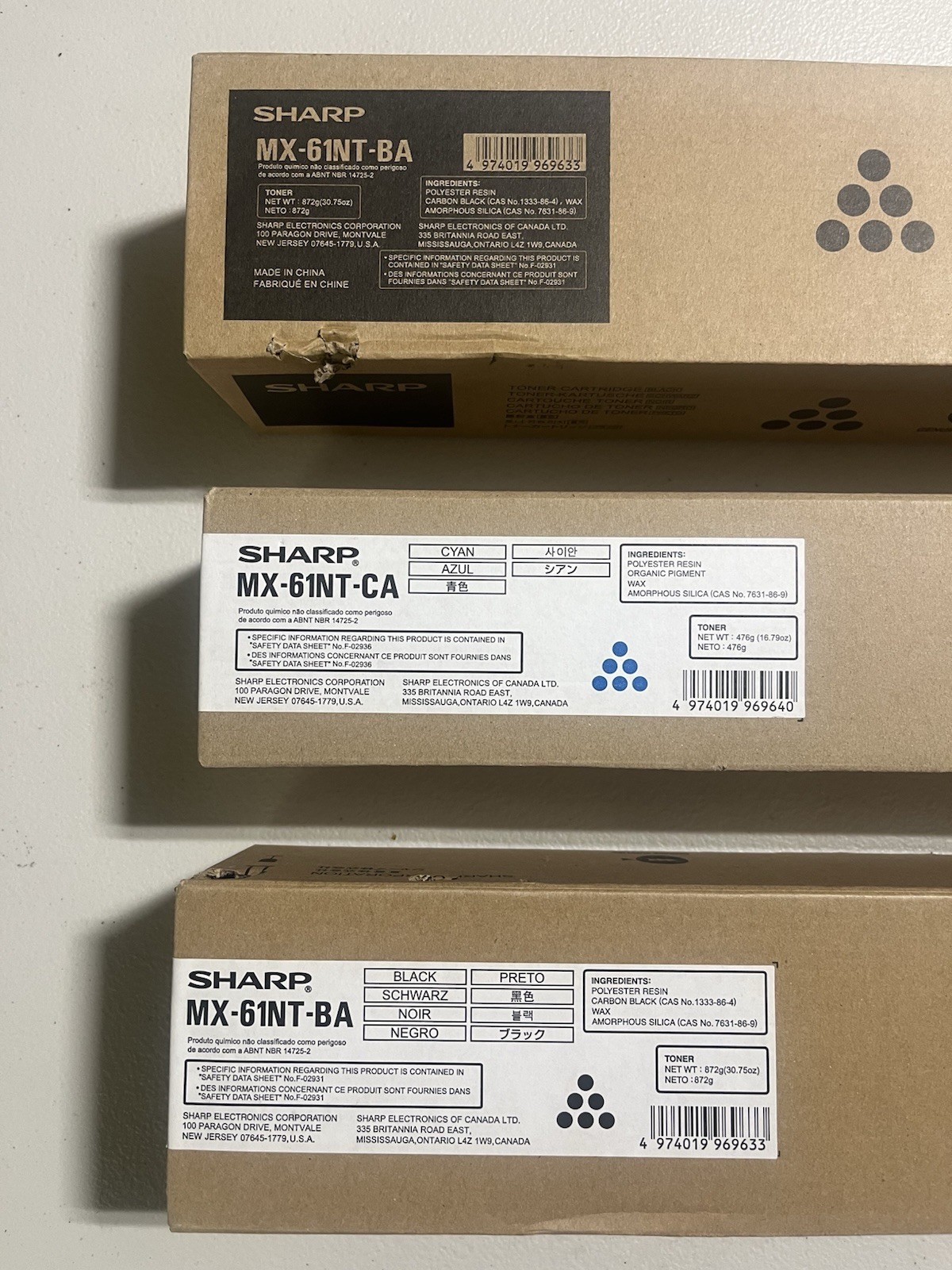MX-61NT-CA, MX-61NT-BA X 2, Sharp Toner Lot Of 3