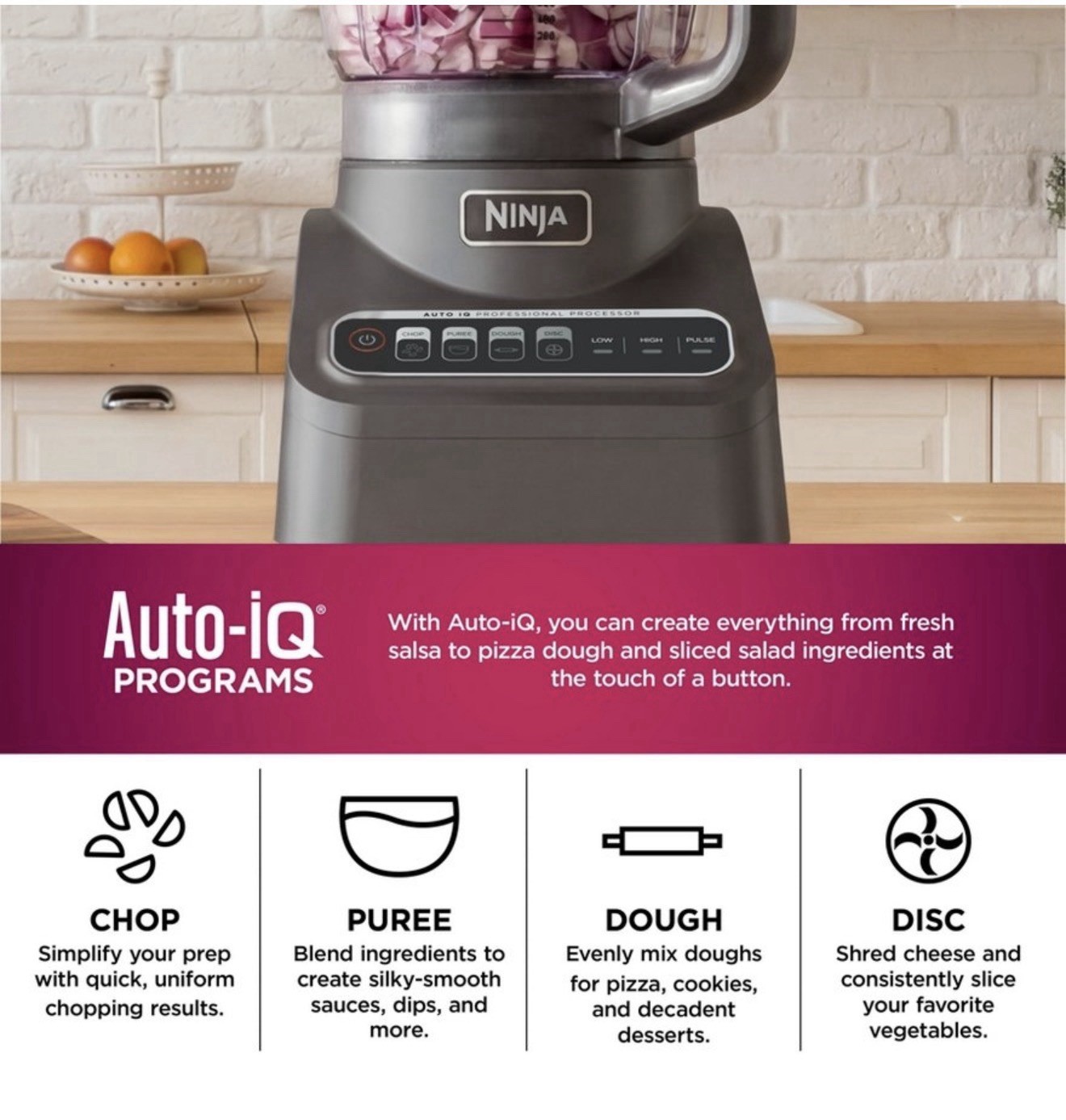 Ninja Professional XL Food Processor 1200W Auto-iQ 12 Cup Kitchen Chopper