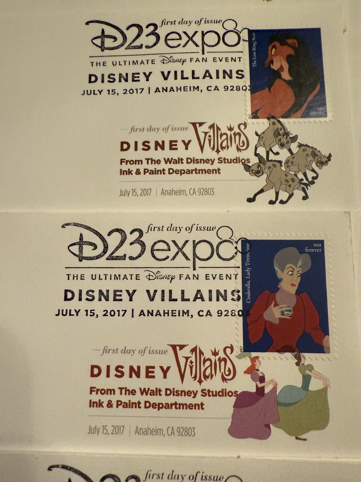 US Forever Stamps Disney Villains (set of 10) 2017 D23 Expo 1st day of issue