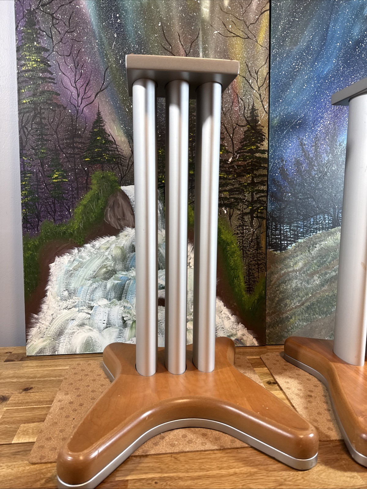 speaker stands pair Metal Wood Base Bookshelf Large Subwoofer Center Channel