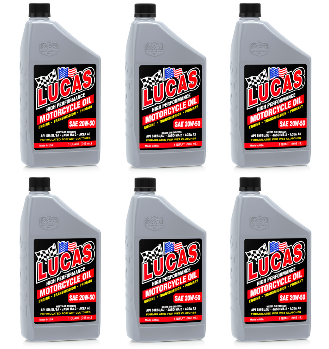 Lucas 10700 20W50 High Performance Motorcycle Oil; Case of 6 - 1 Quart Bottles