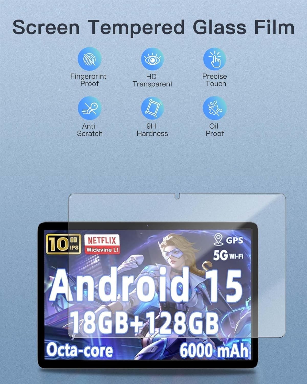 (2 Pack) Aobante 10 Inch Tablet Android 15 10.1" Screen Protector Tempered Glass