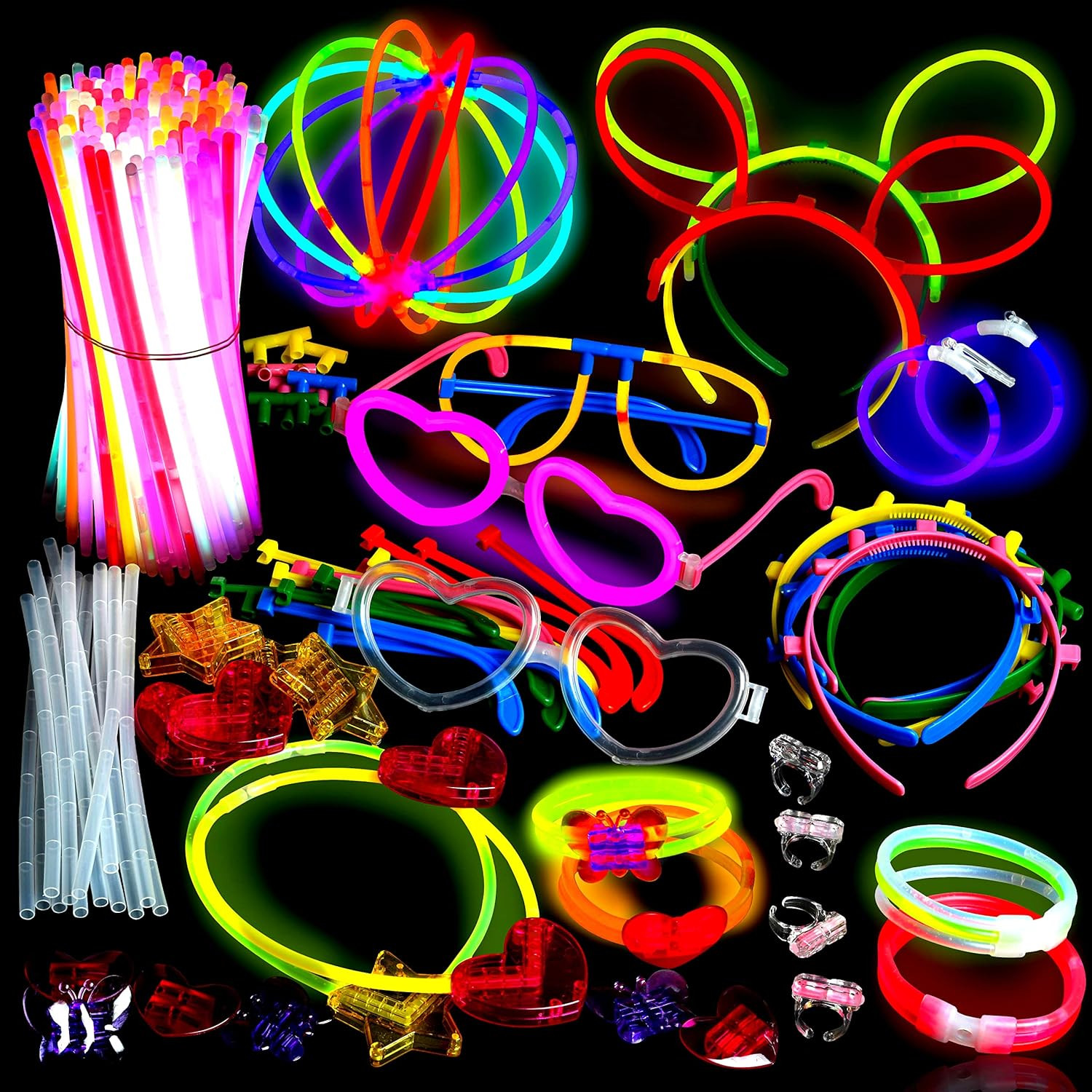 500 Glow Sticks Party Pack Necklaces and Bracelets - Ultra Bright Glow in the D