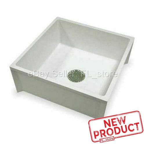 Floor Mount Mop Sink Service Basin 24 x 24 x 10" Single Bowl Center Drain White
