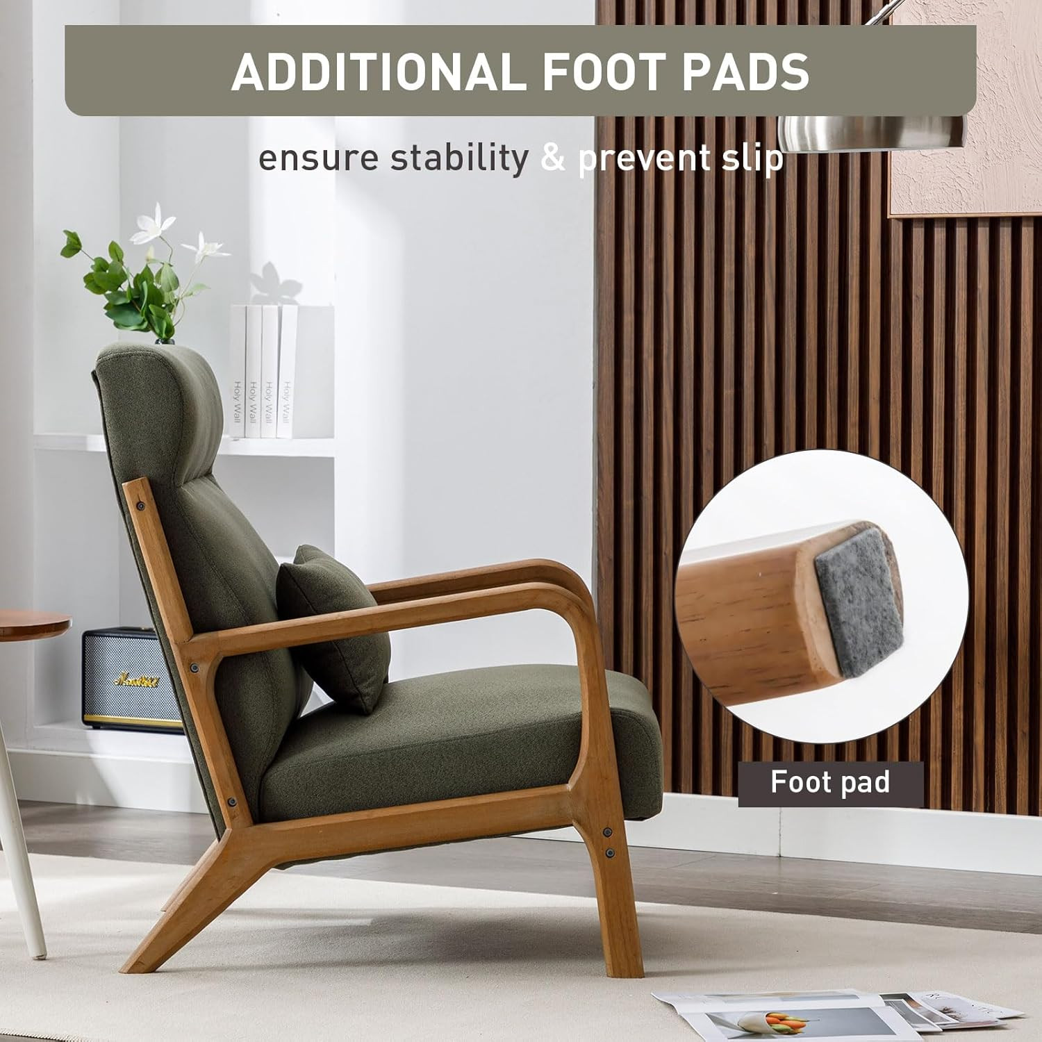 ANJ Mid Century Modern Accent Chair with High Back, Single Lounge Armchair with