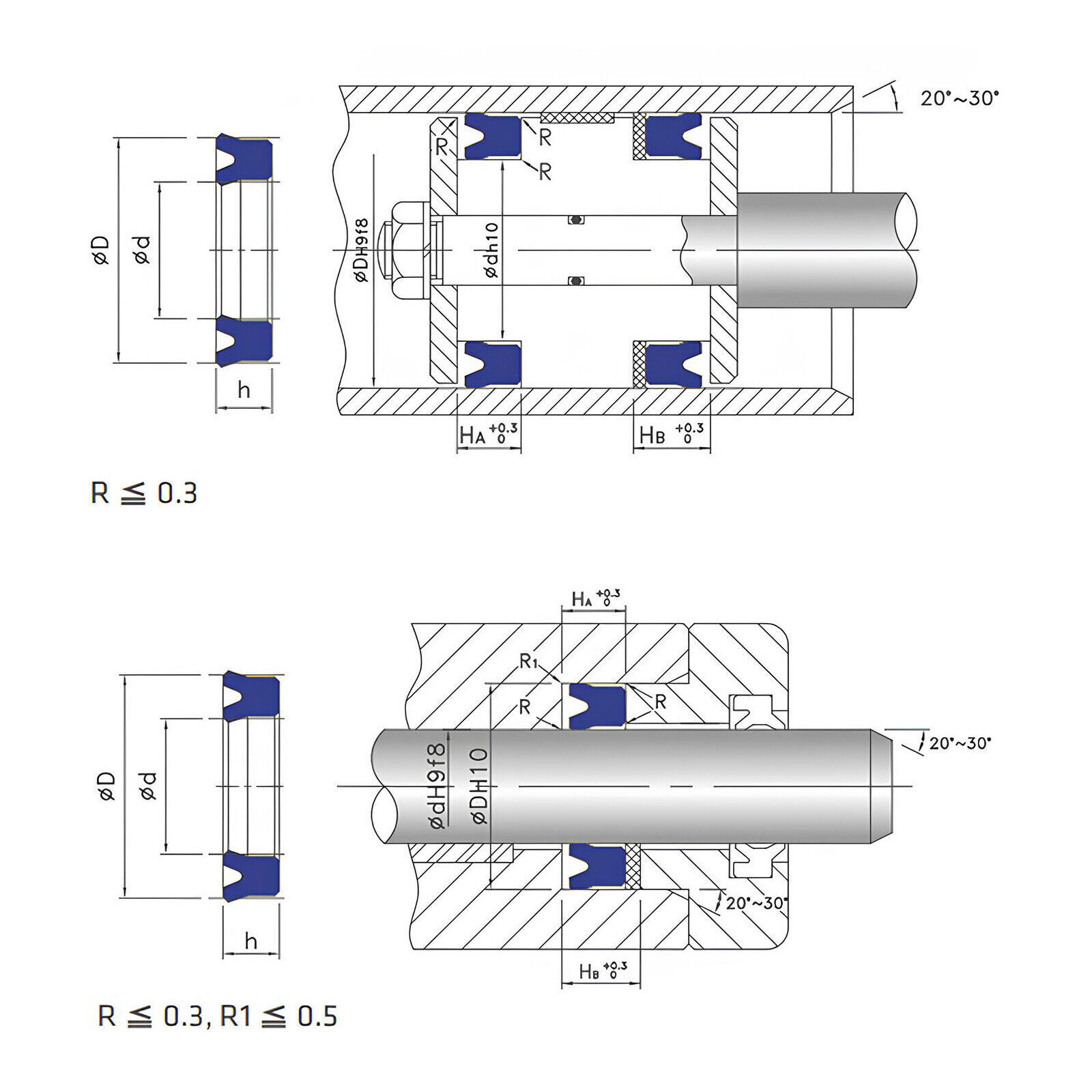 U-Cup Hydraulic ram seal u seal rod & piston working Cylinder 10mm-100mm rod od