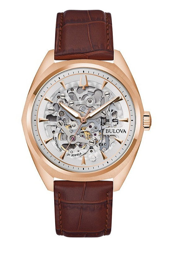 Bulova Men's Classic Automatic Full Skeleton Brown Leather Watch 41 MM 97A175