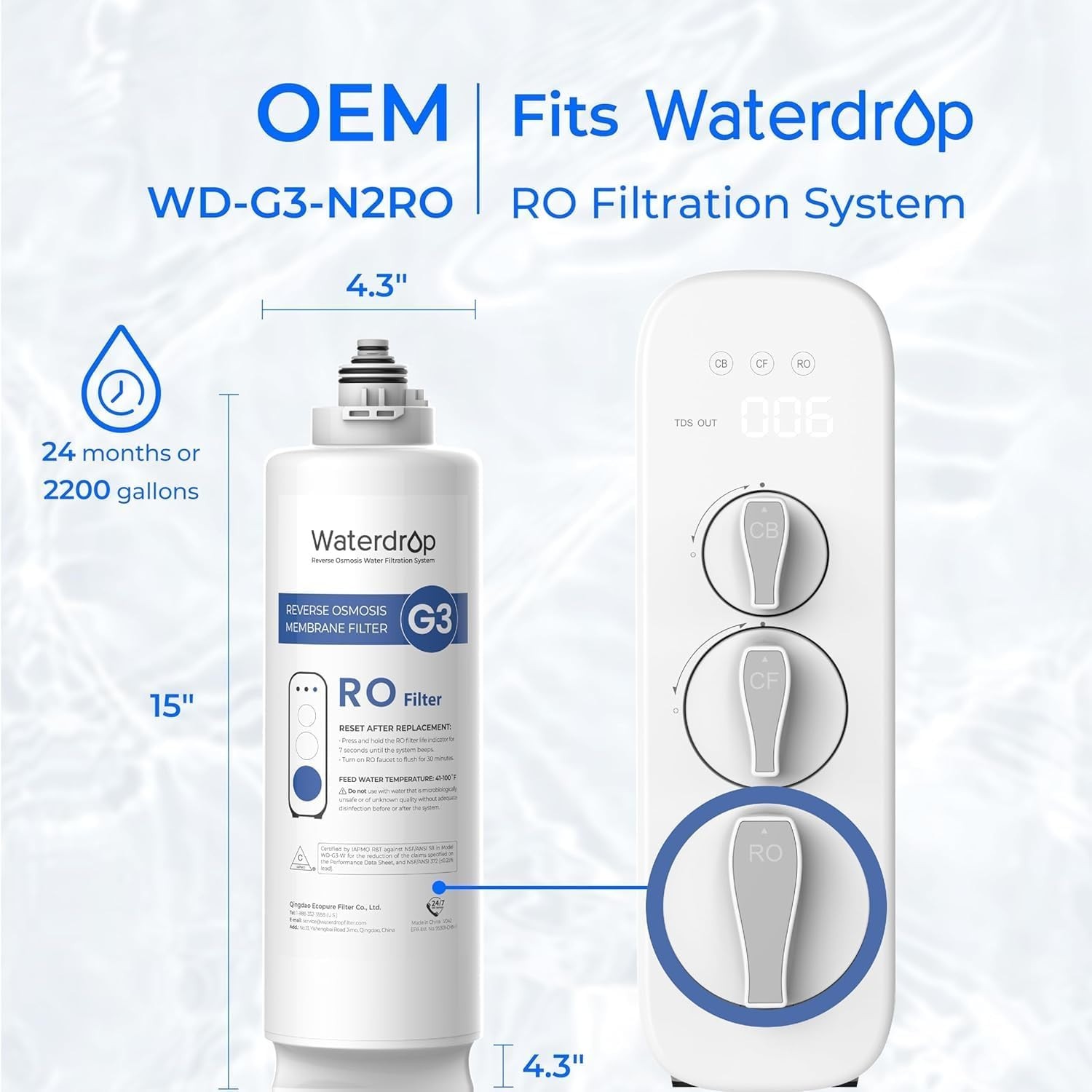 Waterdrop G3 Replacement Filter, Replacement for WD-G3-W 400GPD Reverse Osmosis