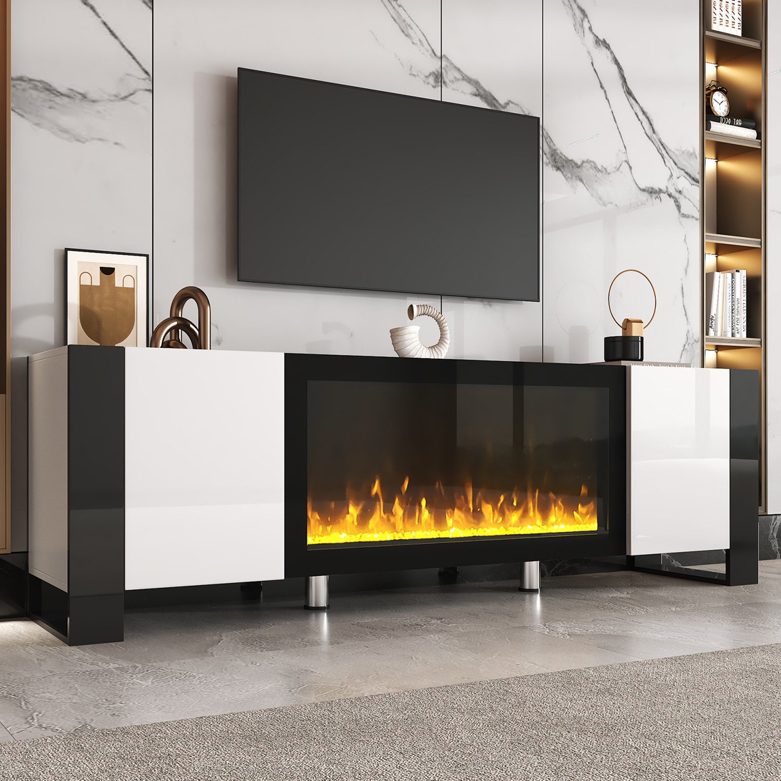 FUNIDEE Glossy TV Stand for TVs up to 78" Console with 34.2'' Electric Fireplace